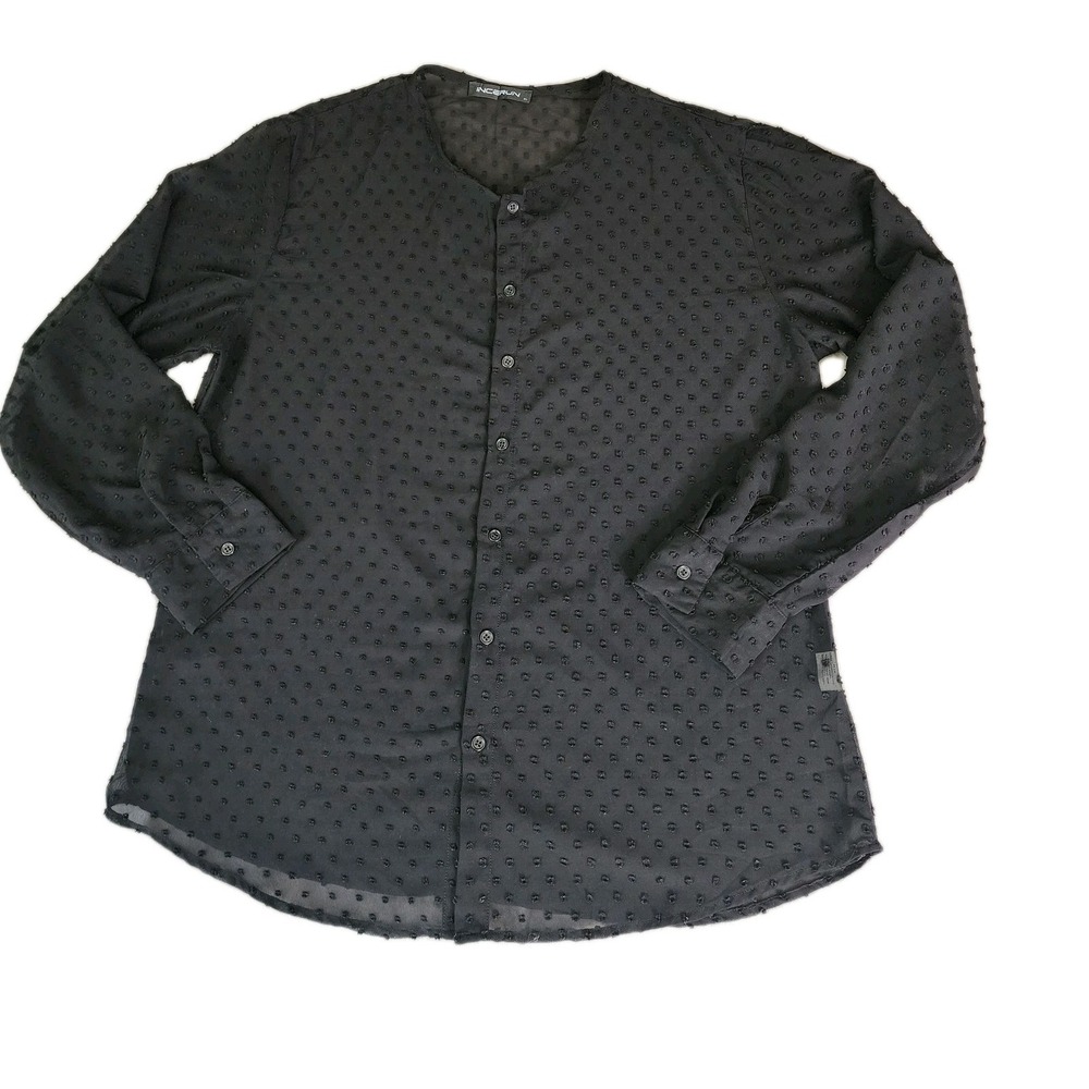 Incerun‎ Black Dotted Sheer Long Sleeve Button-Up Top Womens Size XL Whimsgoth - Picture 3 of 12